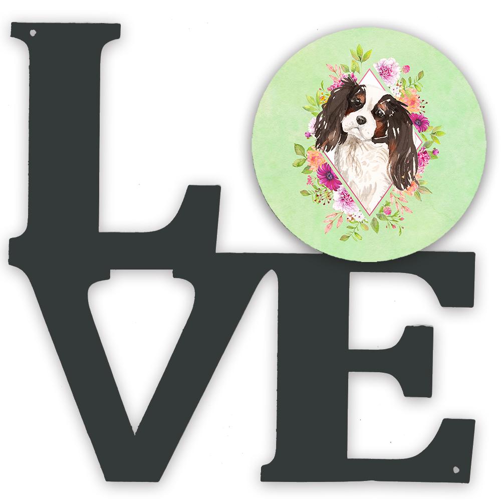 Tricolor Cavalier Spaniel Green Flowers Metal Wall Artwork LOVE CK4366WALV by Caroline's Treasures