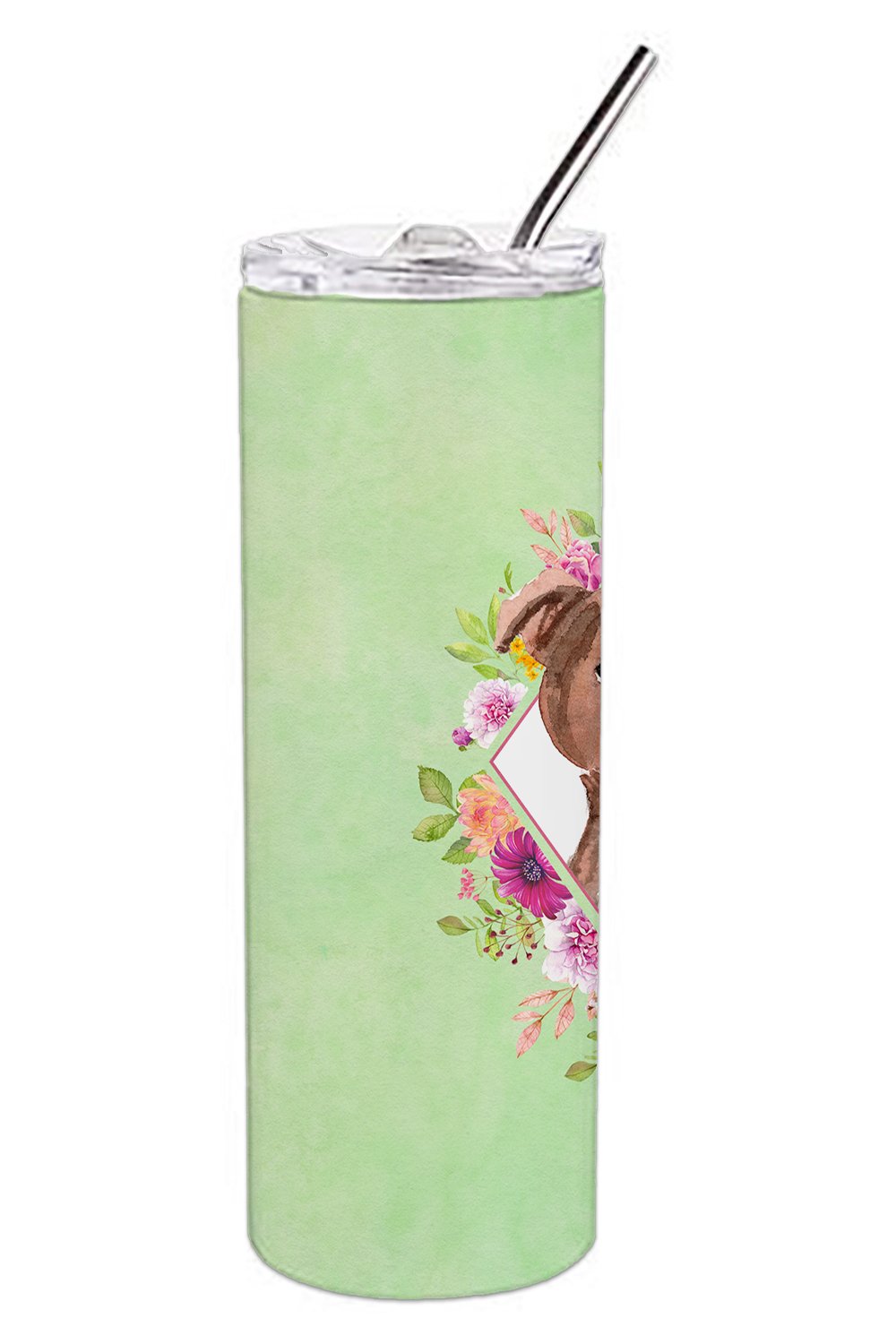 Staffie Bull Terrier Green Flowers Double Walled Stainless Steel 20 oz Skinny Tumbler CK4368TBL20 by Caroline's Treasures