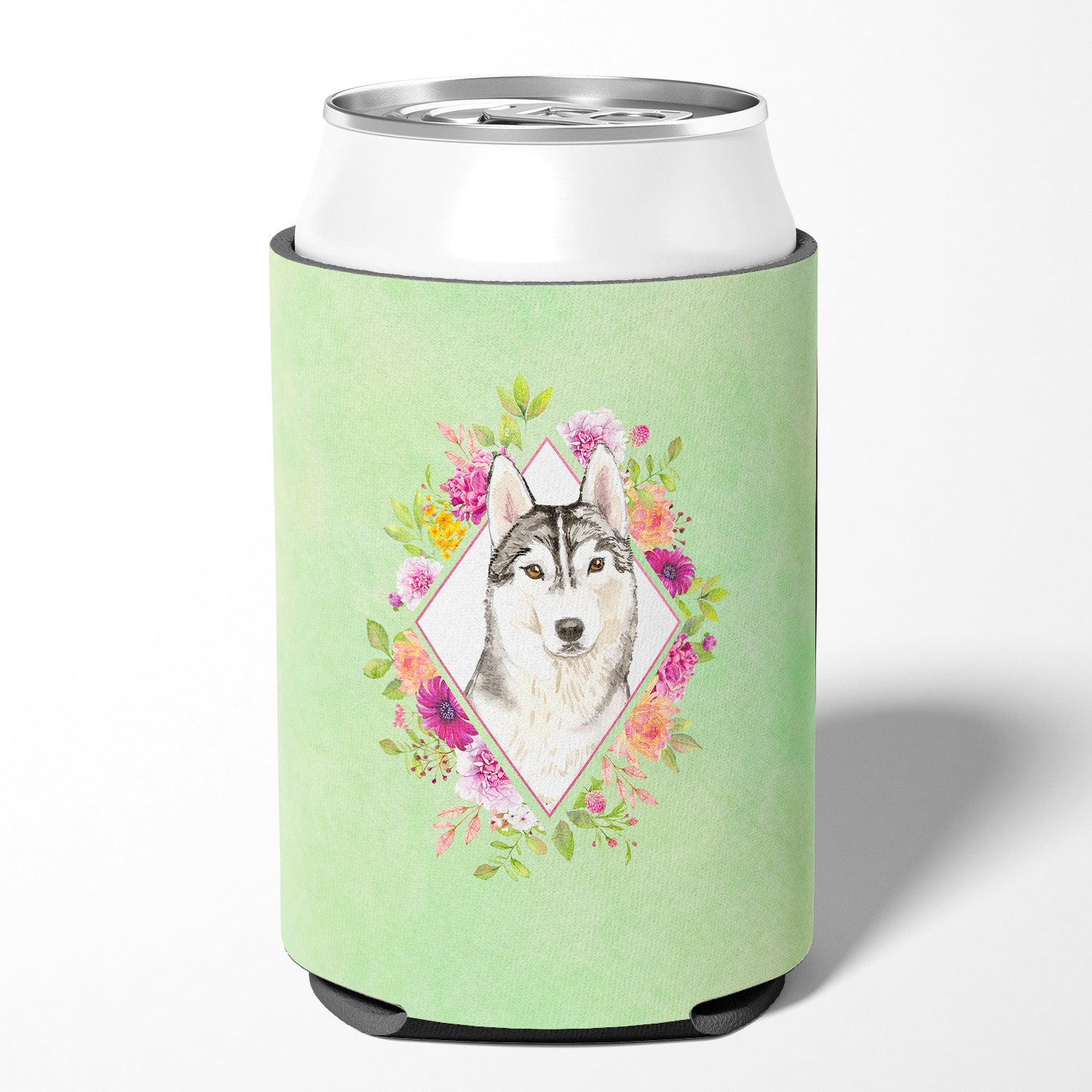 Siberian Husky Green Flowers Can or Bottle Hugger CK4370CC  the-store.com.