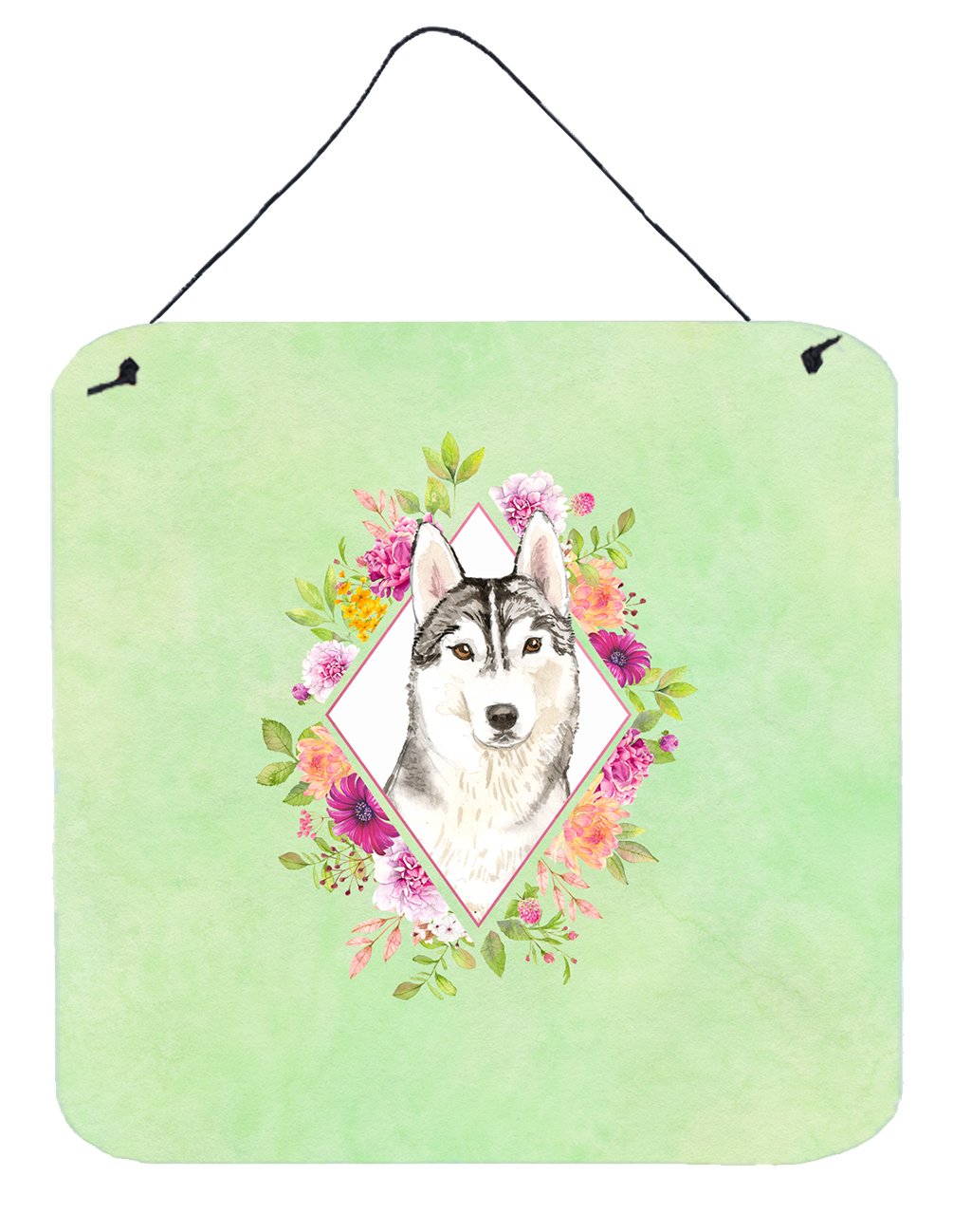 Siberian Husky Green Flowers Wall or Door Hanging Prints CK4370DS66 by Caroline&#39;s Treasures