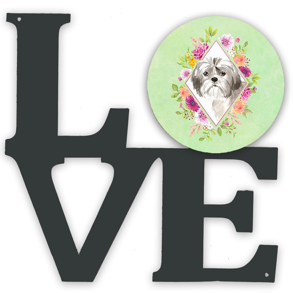 Shih Tzu Puppy Green Flowers Metal Wall Artwork LOVE CK4371WALV by Caroline's Treasures