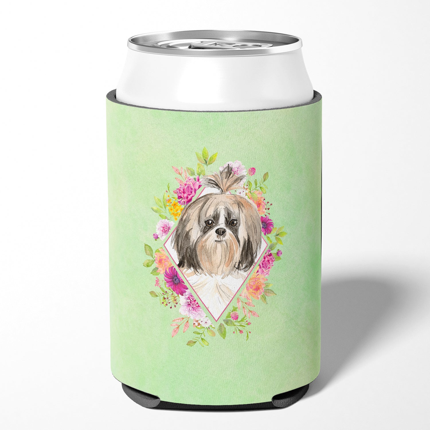 Shih Tzu Green Flowers Can or Bottle Hugger CK4372CC  the-store.com.