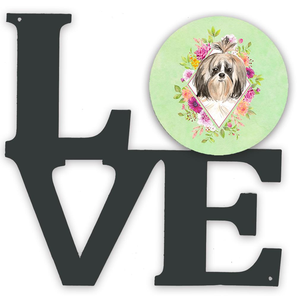 Shih Tzu Green Flowers Metal Wall Artwork LOVE CK4372WALV by Caroline's Treasures