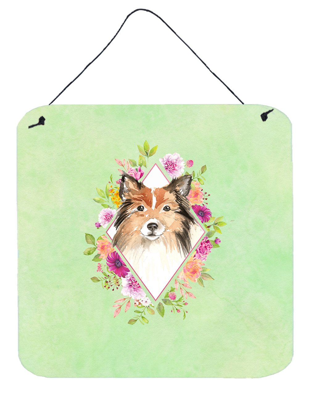 Sheltie Green Flowers Wall or Door Hanging Prints CK4373DS66 by Caroline's Treasures