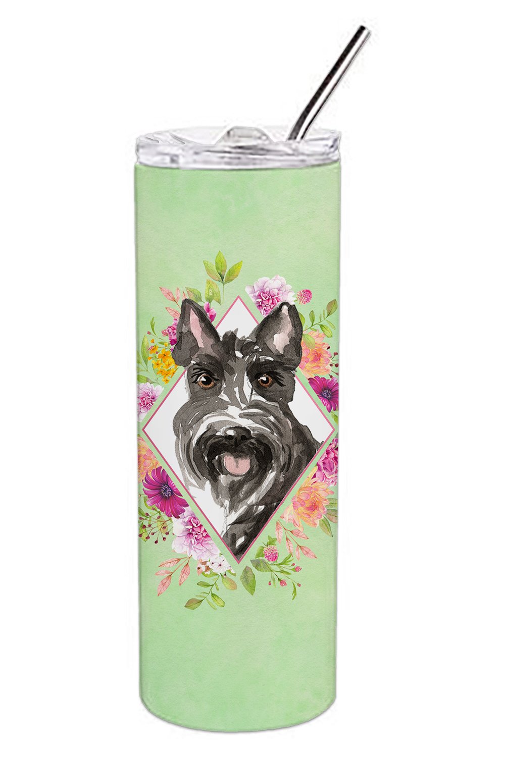 Scottish Terrier Green Flowers Double Walled Stainless Steel 20 oz Skinny Tumbler CK4374TBL20 by Caroline's Treasures