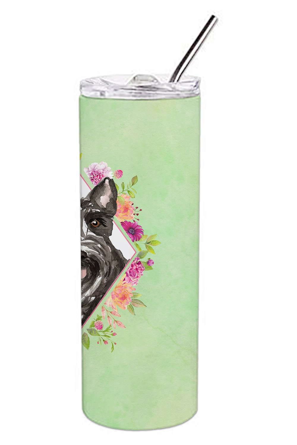 Scottish Terrier Green Flowers Double Walled Stainless Steel 20 oz Skinny Tumbler CK4374TBL20 by Caroline's Treasures