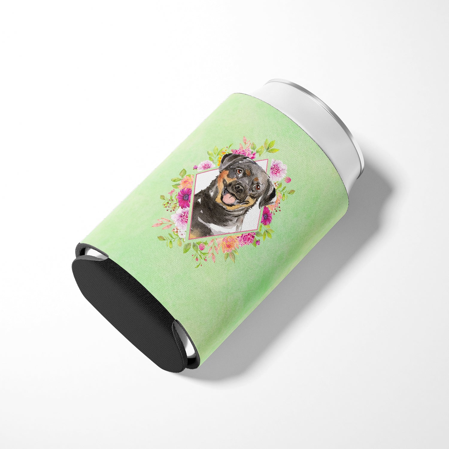 Rottweiler Green Flowers Can or Bottle Hugger CK4377CC  the-store.com.