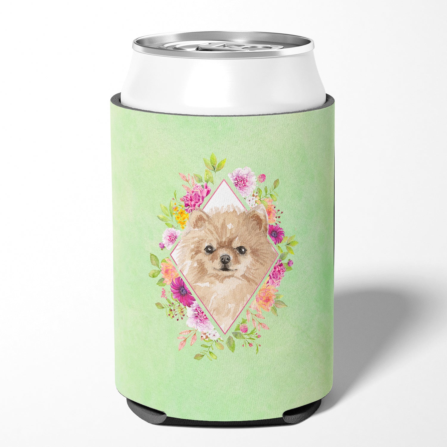 Pomeranian Green Flowers Can or Bottle Hugger CK4379CC  the-store.com.