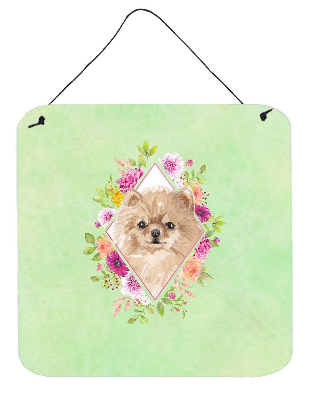 Pomeranian Green Flowers Wall or Door Hanging Prints CK4379DS66 by Caroline&#39;s Treasures