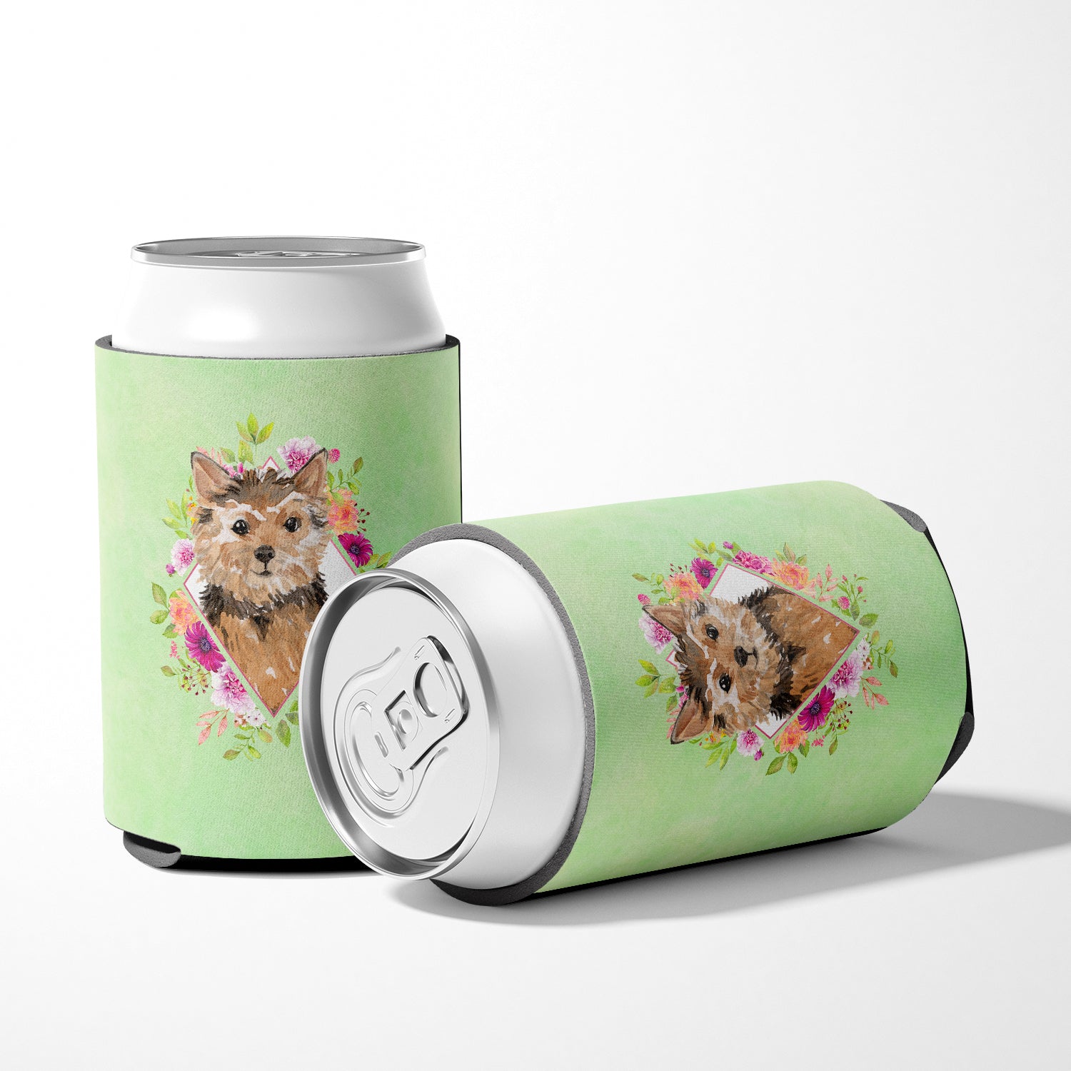 Norwich Terrier Green Flowers Can or Bottle Hugger CK4380CC  the-store.com.