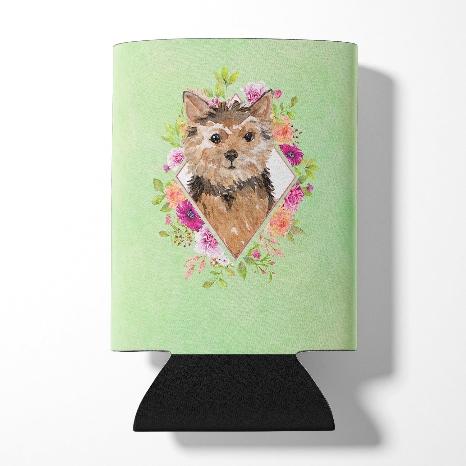 Norwich Terrier Green Flowers Can or Bottle Hugger CK4380CC  the-store.com.