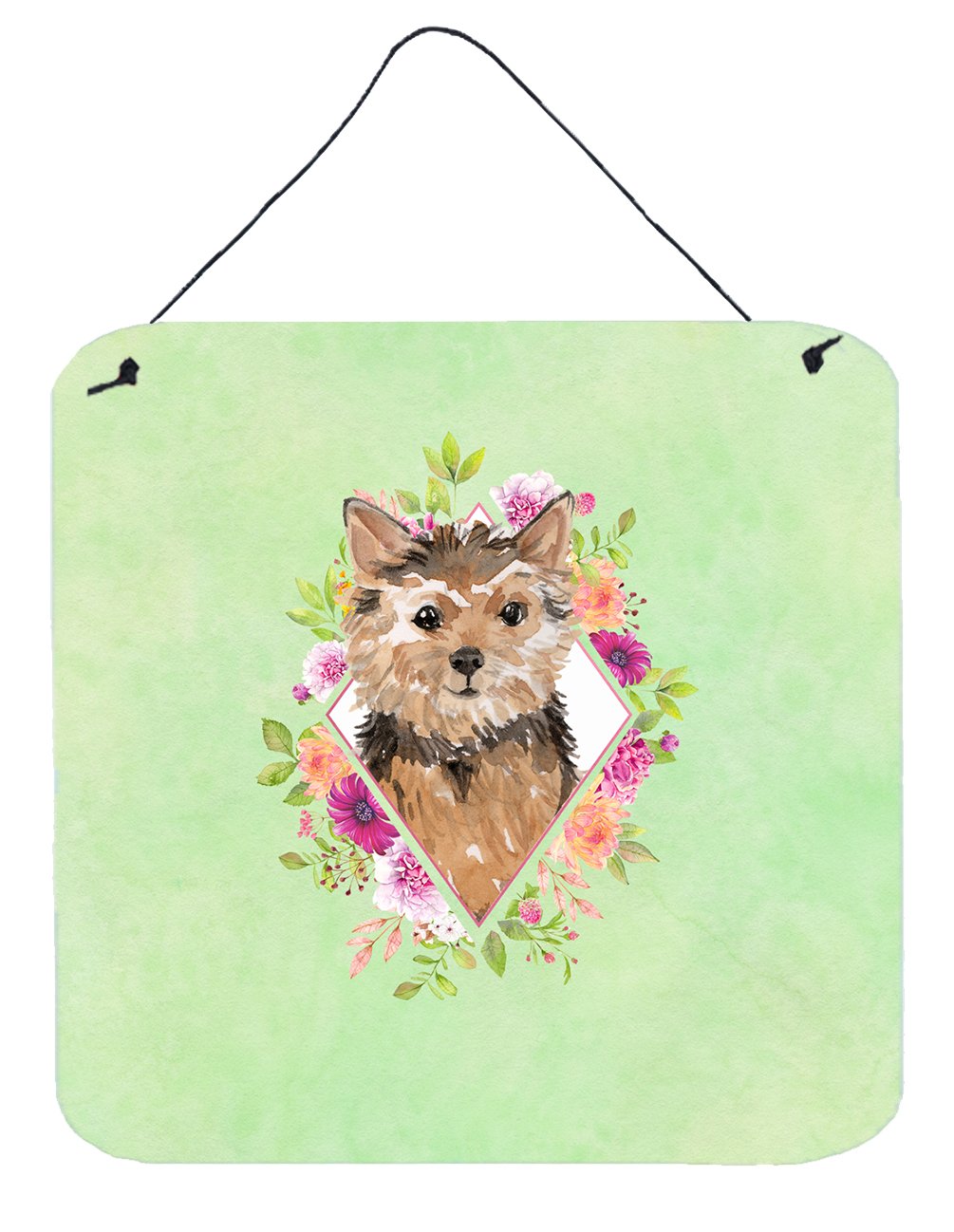 Norwich Terrier Green Flowers Wall or Door Hanging Prints CK4380DS66 by Caroline&#39;s Treasures