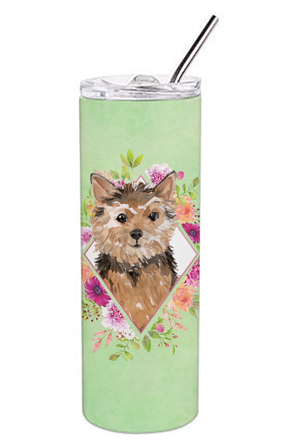 Norwich Terrier Green Flowers Double Walled Stainless Steel 20 oz Skinny Tumbler CK4380TBL20 by Caroline's Treasures