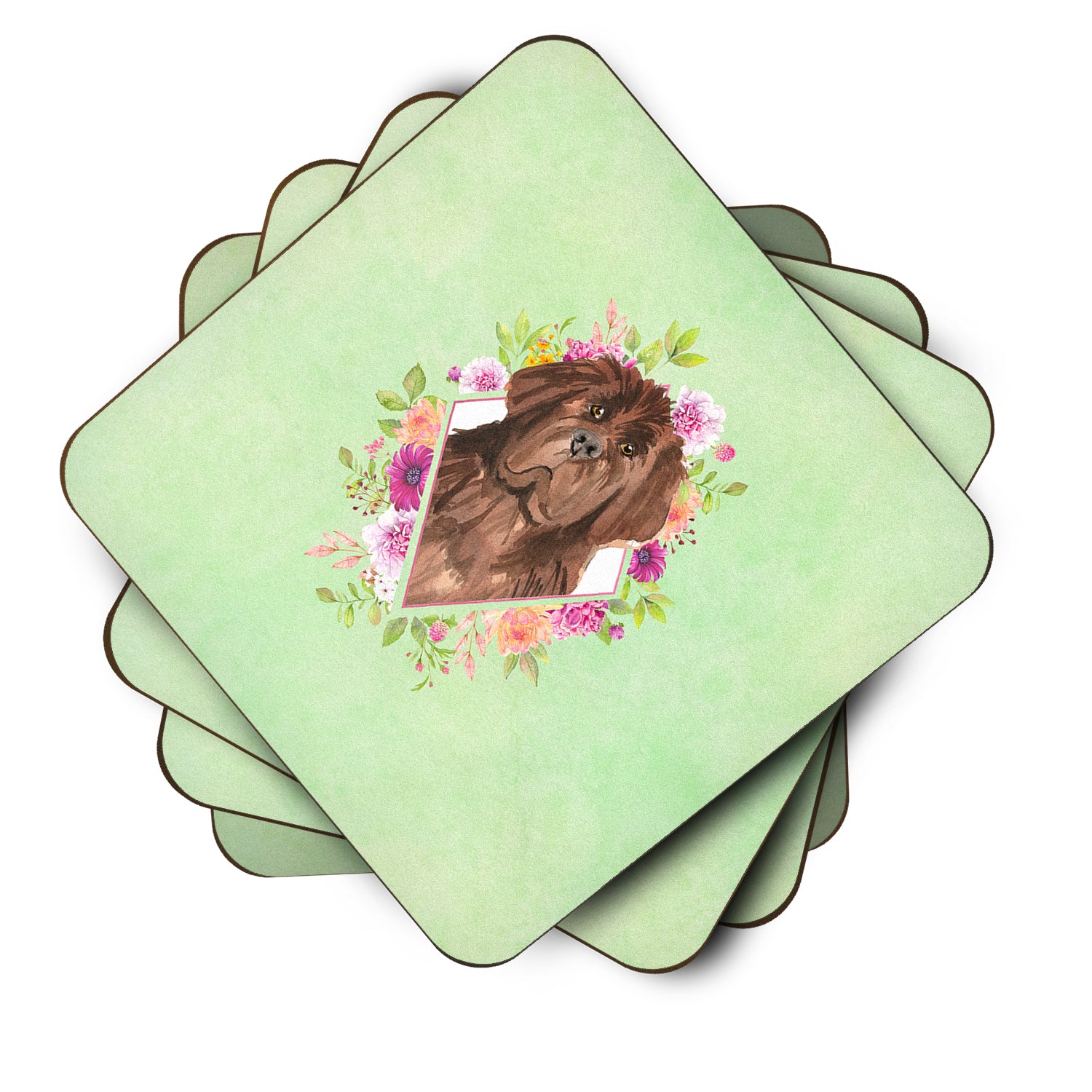 Set of 4 Newfoundland Green Flowers Foam Coasters Set of 4 CK4381FC - the-store.com