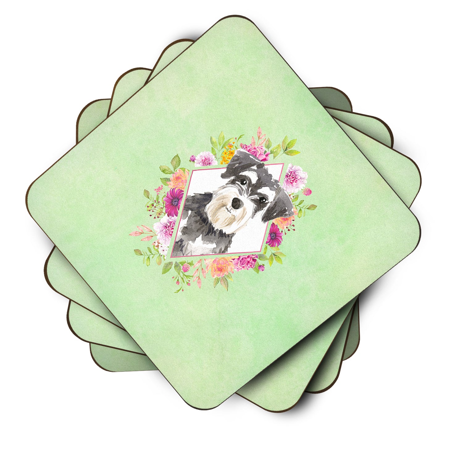 Set of 4 Schnauzer #2 Green Flowers Foam Coasters Set of 4 CK4382FC - the-store.com