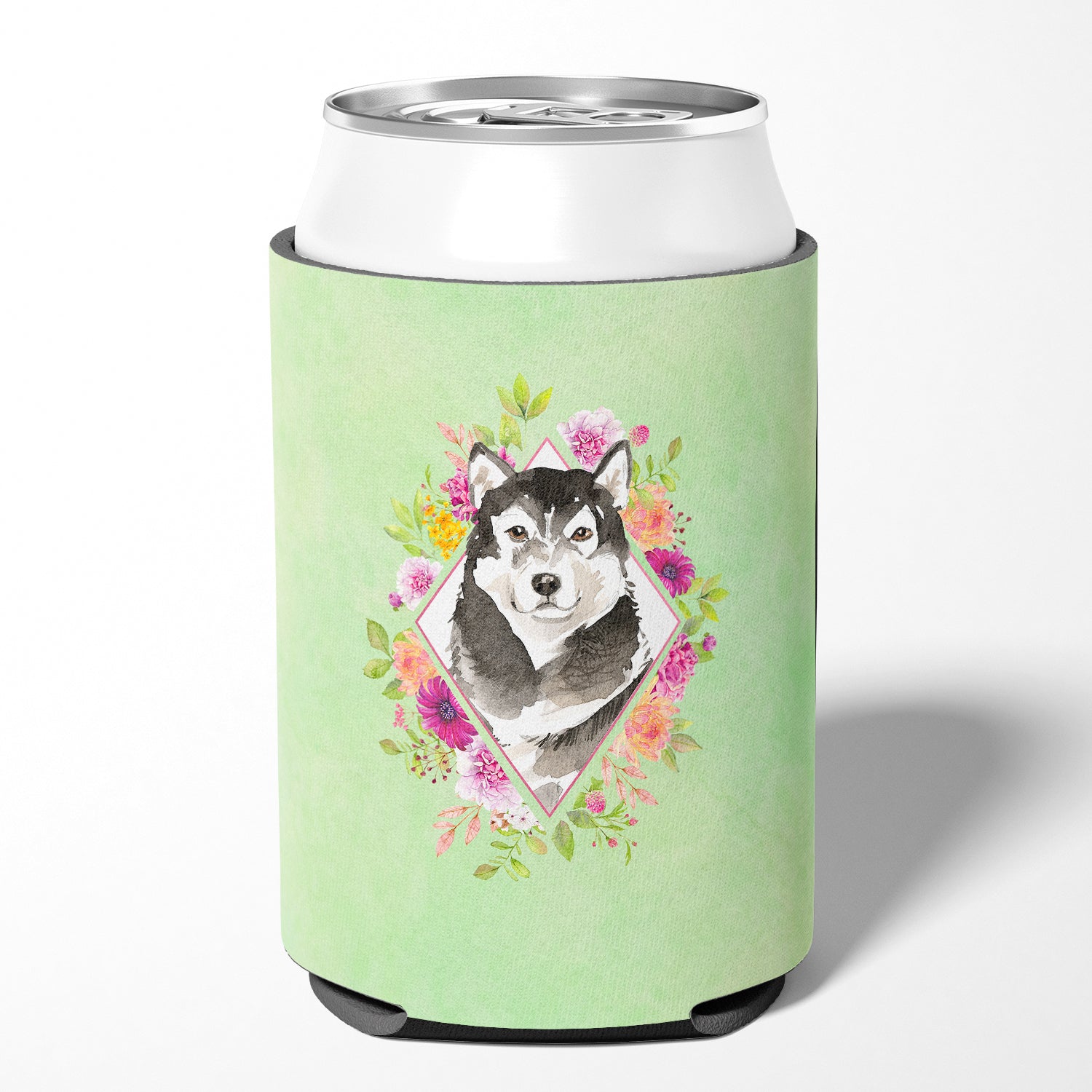 Alaskan Malamute Green Flowers Can or Bottle Hugger CK4384CC  the-store.com.