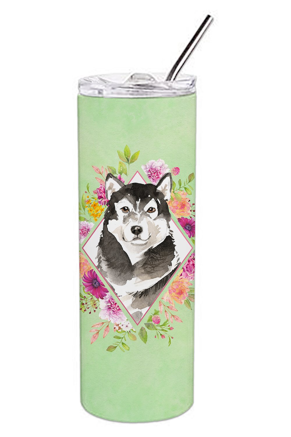 Alaskan Malamute Green Flowers Double Walled Stainless Steel 20 oz Skinny Tumbler CK4384TBL20 by Caroline&#39;s Treasures