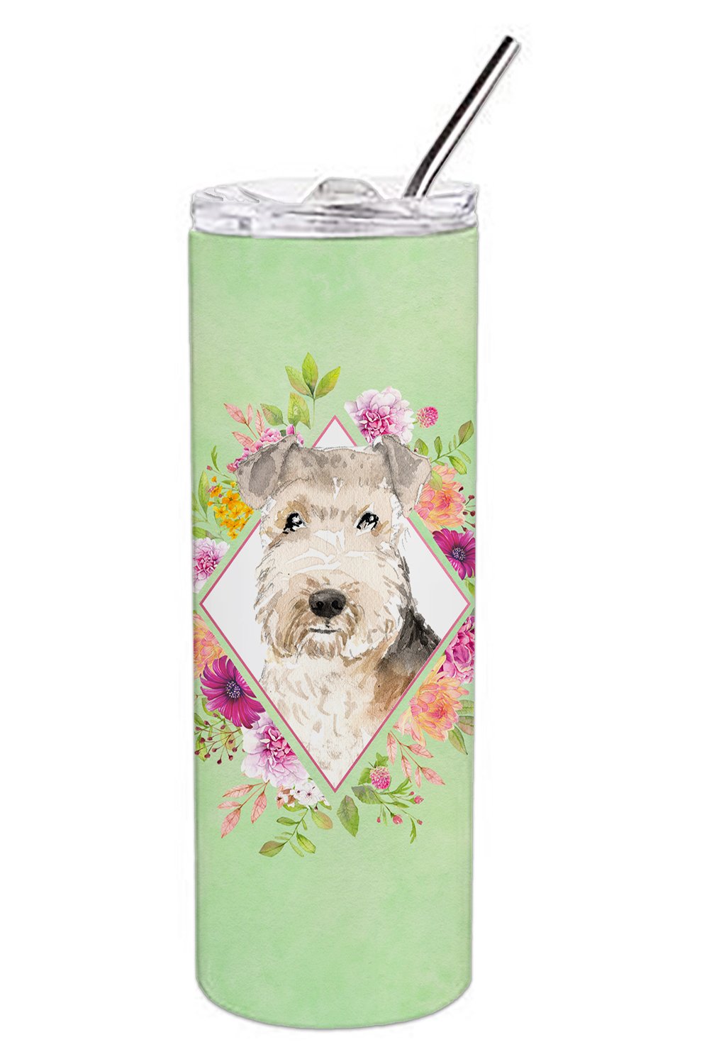 Lakeland Terrier Green Flowers Double Walled Stainless Steel 20 oz Skinny Tumbler CK4386TBL20 by Caroline&#39;s Treasures