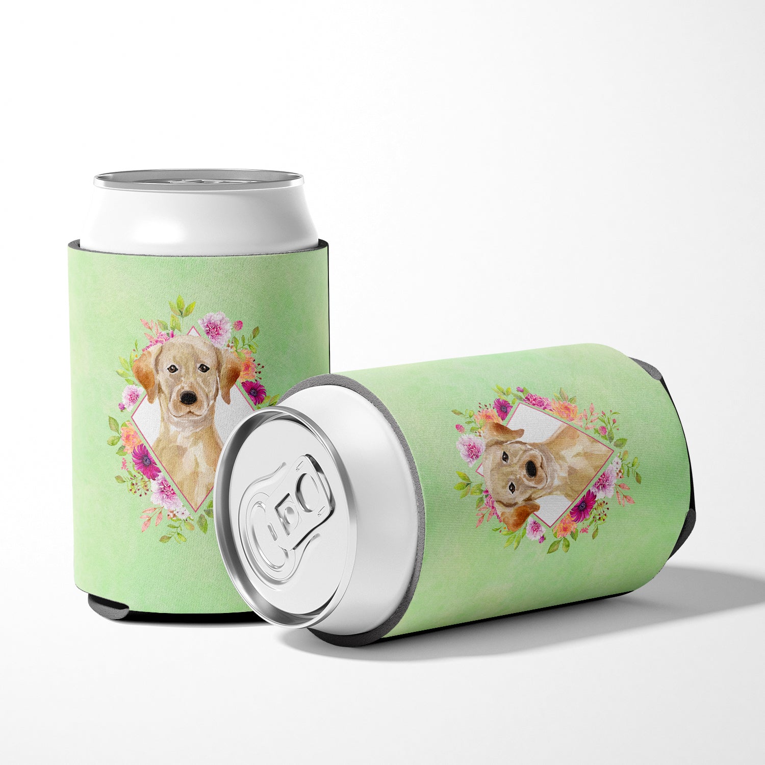 Yellow Lab Green Flowers Can or Bottle Hugger CK4387CC  the-store.com.