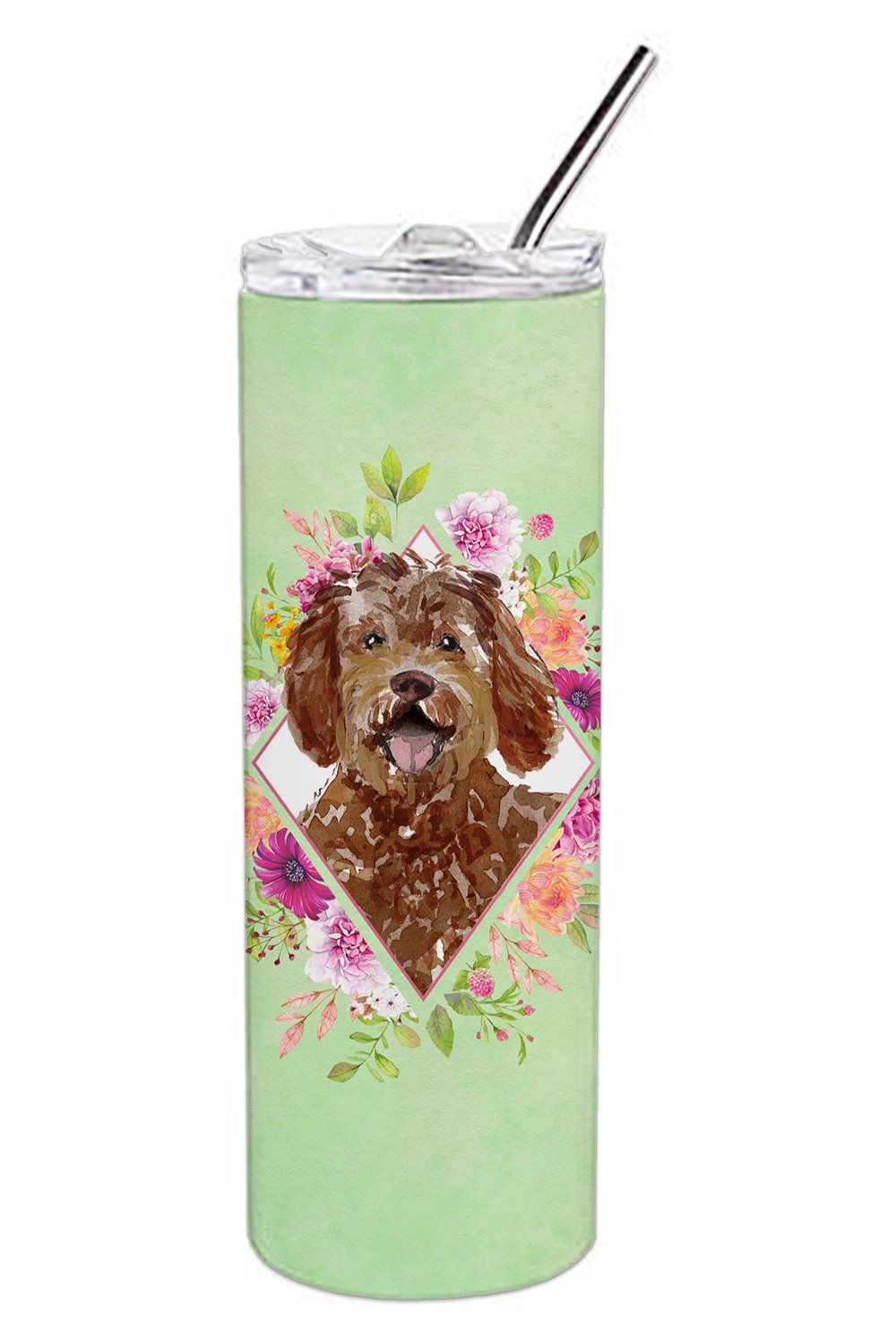 Labradoodle Green Flowers Double Walled Stainless Steel 20 oz Skinny Tumbler CK4388TBL20 by Caroline's Treasures