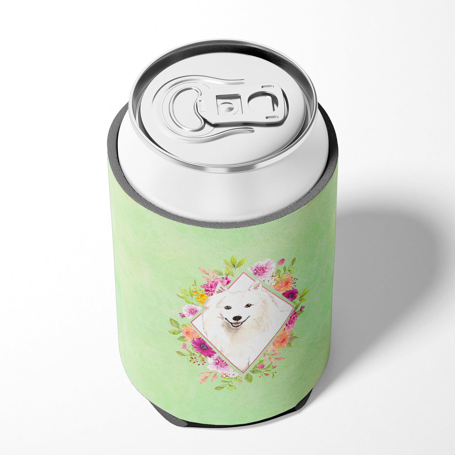 Japanese Spitz Green Flowers Can or Bottle Hugger CK4389CC  the-store.com.