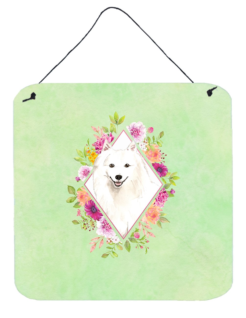 Japanese Spitz Green Flowers Wall or Door Hanging Prints CK4389DS66 by Caroline&#39;s Treasures