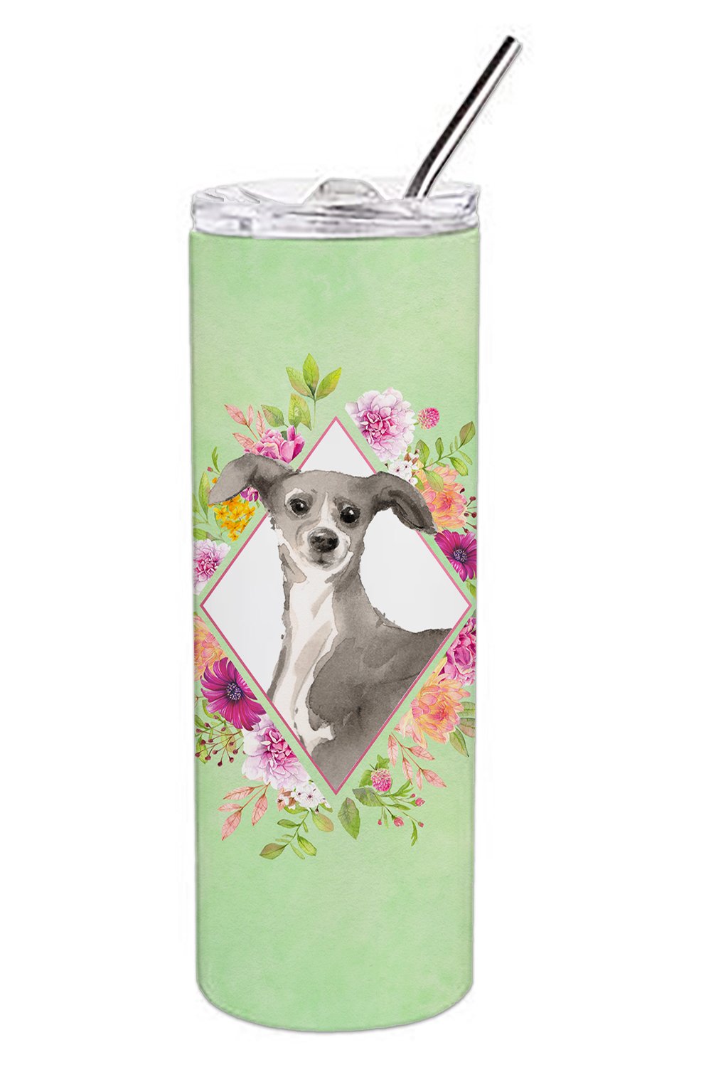 Italian Greyhound Green Flowers Double Walled Stainless Steel 20 oz Skinny Tumbler CK4390TBL20 by Caroline's Treasures