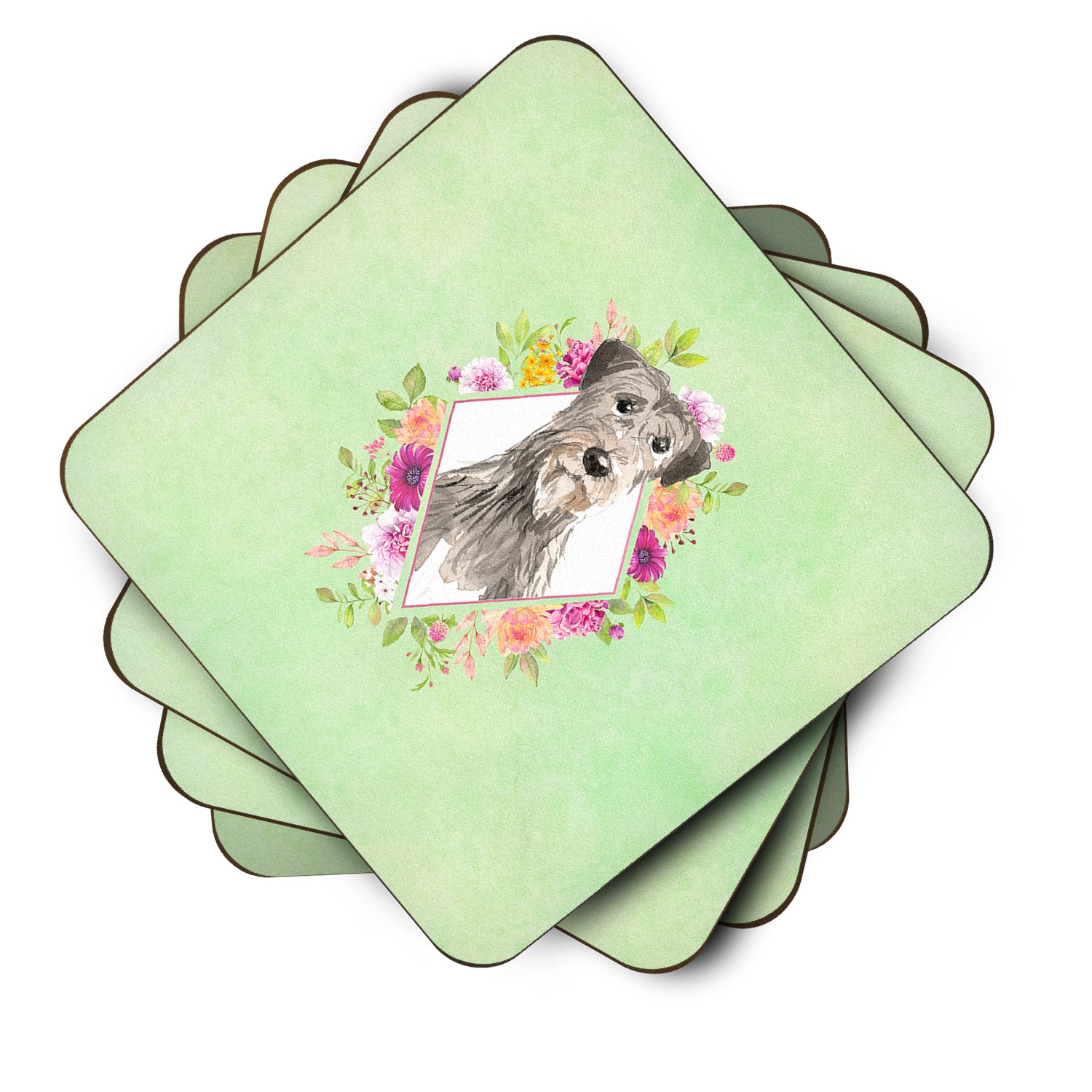 Set of 4 Irish Wolfhound Green Flowers Foam Coasters Set of 4 CK4391FC - the-store.com