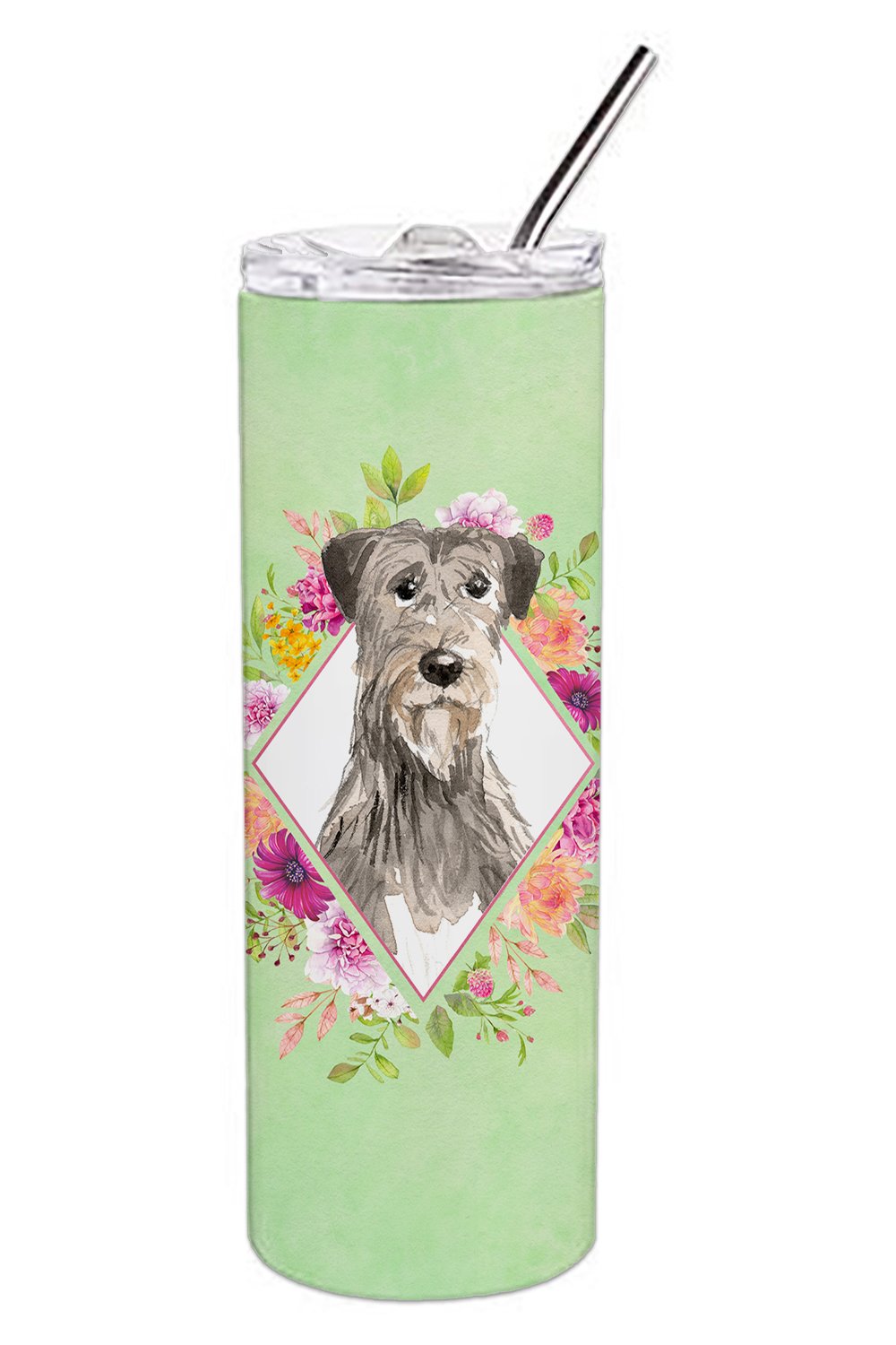 Irish Wolfhound Green Flowers Double Walled Stainless Steel 20 oz Skinny Tumbler CK4391TBL20 by Caroline's Treasures