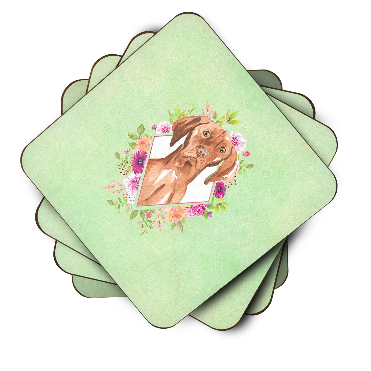 Set of 4 Vizsla Green Flowers Foam Coasters Set of 4 CK4392FC - the-store.com