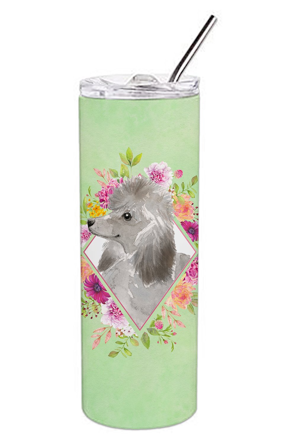 Grey Standard Poodle Green Flowers Double Walled Stainless Steel 20 oz Skinny Tumbler CK4393TBL20 by Caroline's Treasures