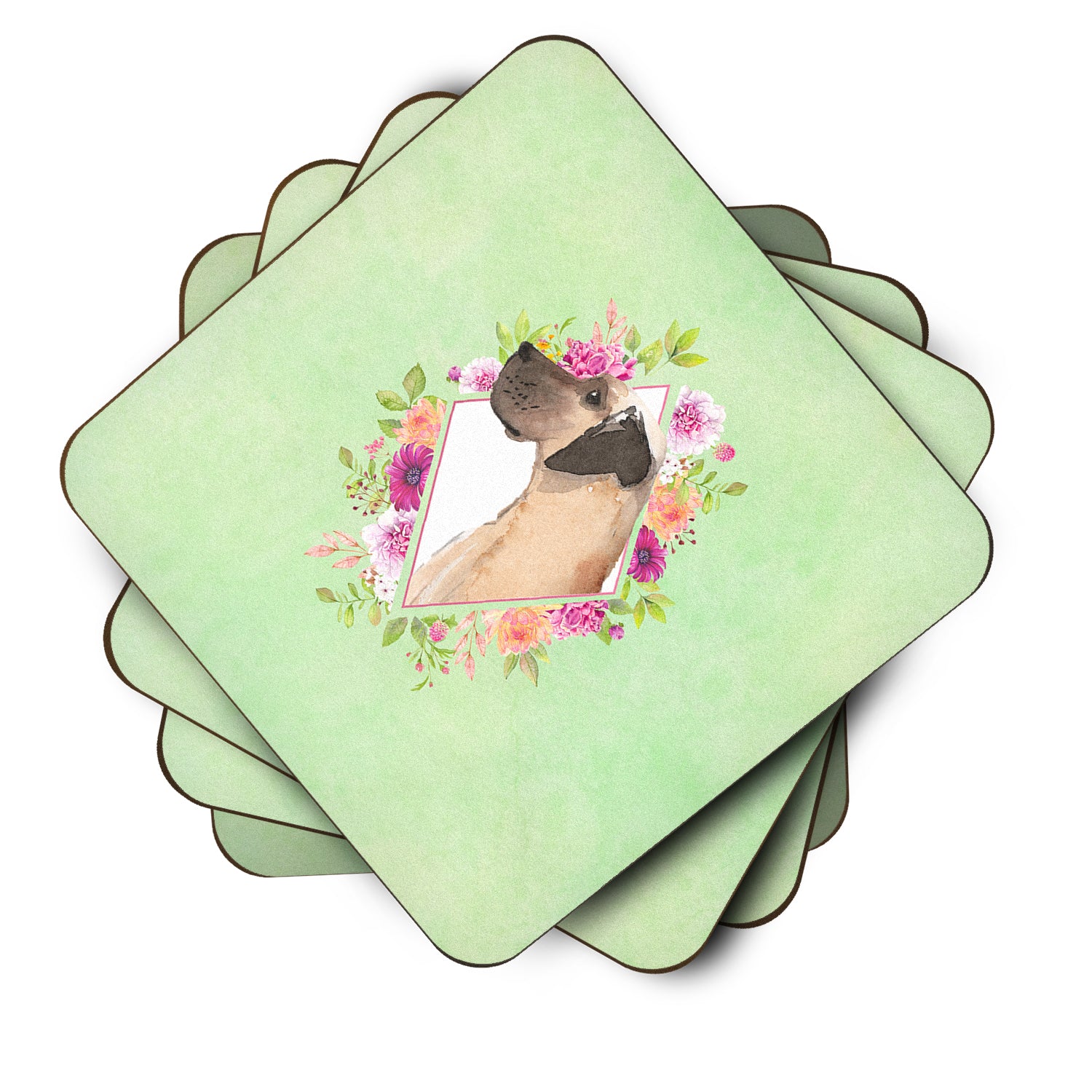 Set of 4 Fawn Great Dane Green Flowers Foam Coasters Set of 4 CK4394FC - the-store.com