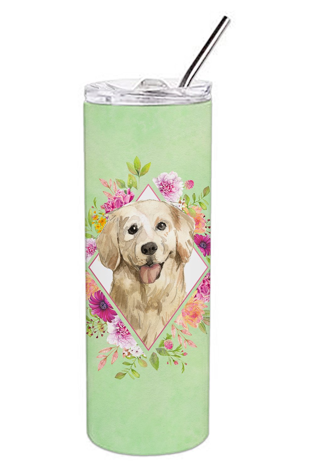 Golden Retriever Green Flowers Double Walled Stainless Steel 20 oz Skinny Tumbler CK4395TBL20 by Caroline's Treasures