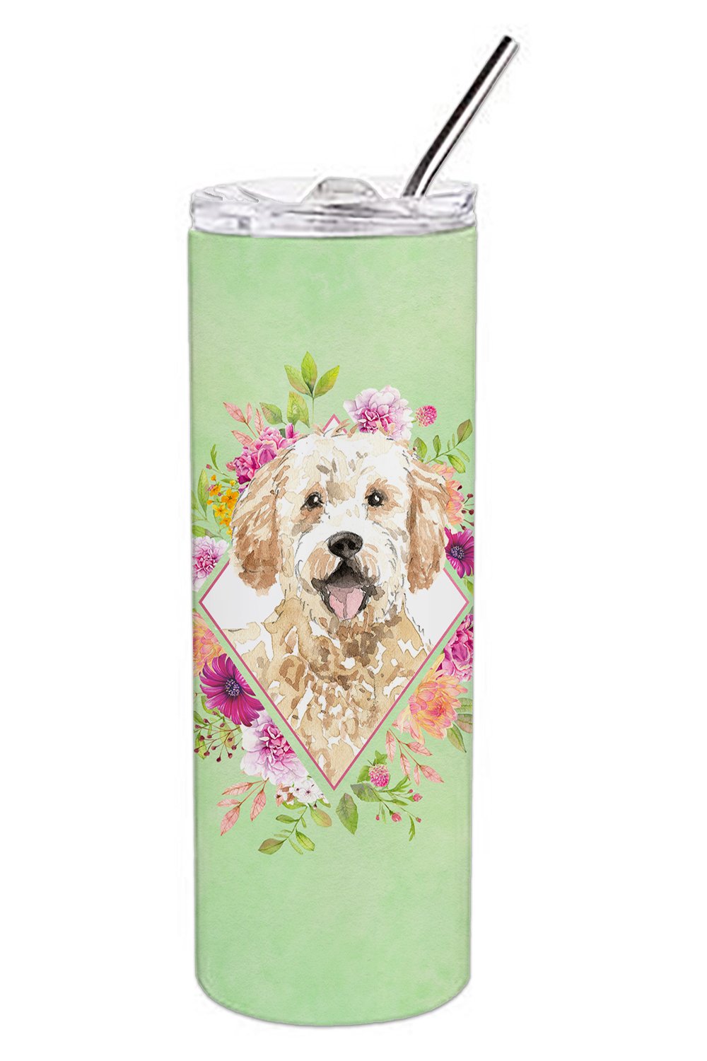 Goldendoodle Green Flowers Double Walled Stainless Steel 20 oz Skinny Tumbler CK4396TBL20 by Caroline's Treasures