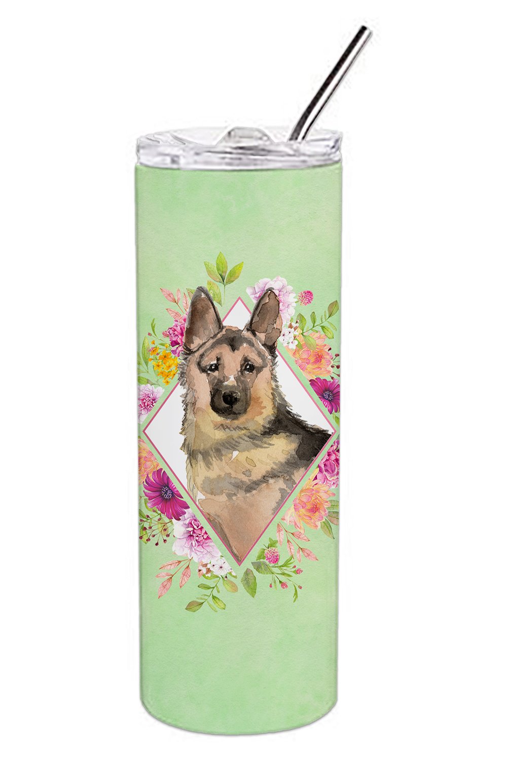 German Shepherd Green Flowers Double Walled Stainless Steel 20 oz Skinny Tumbler CK4397TBL20 by Caroline's Treasures