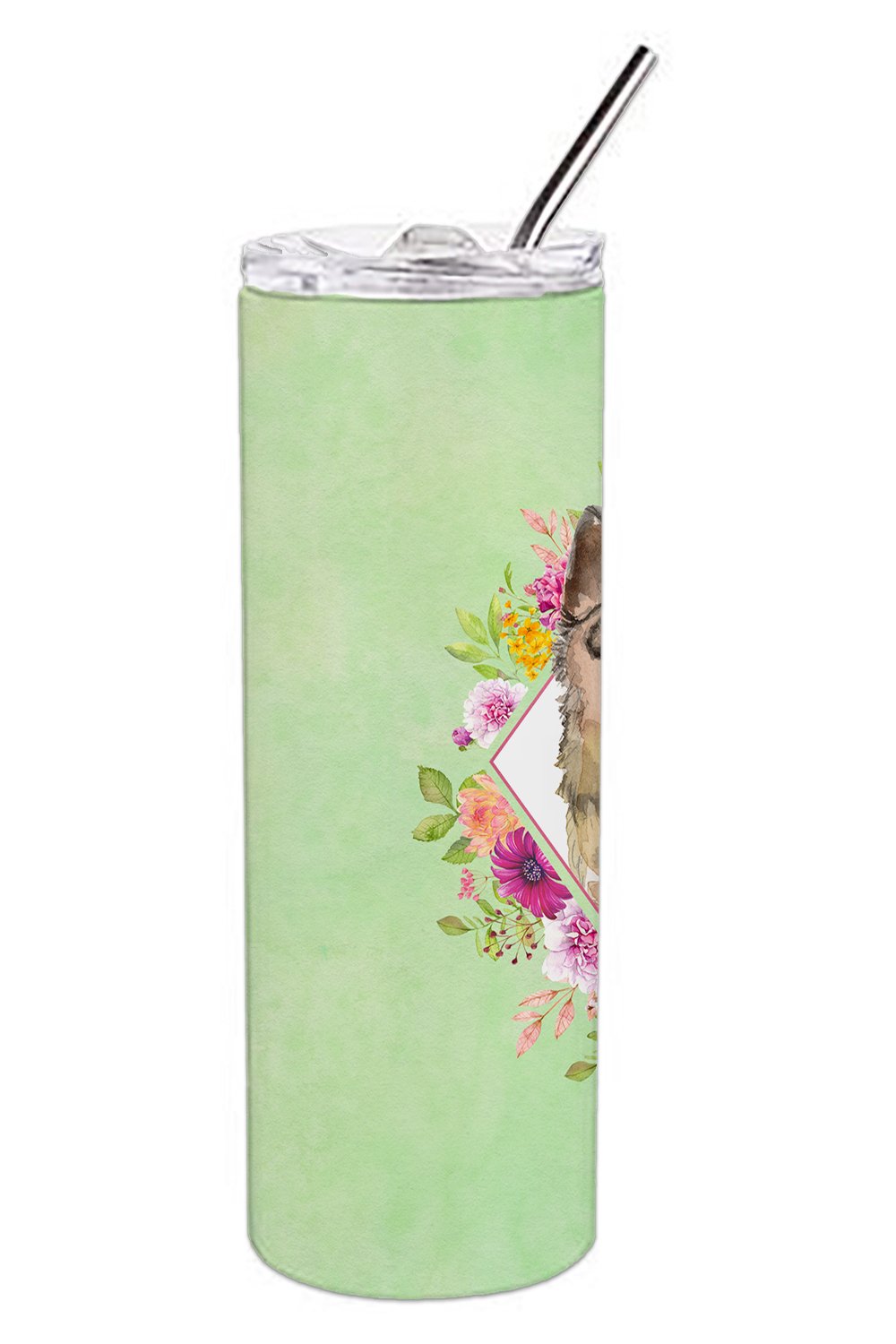 German Shepherd Green Flowers Double Walled Stainless Steel 20 oz Skinny Tumbler CK4397TBL20 by Caroline's Treasures