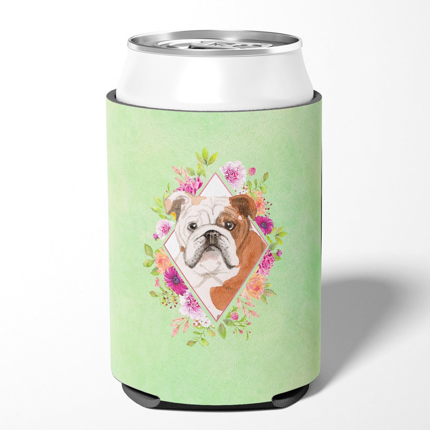 English Bulldog Green Flowers Can or Bottle Hugger CK4400CC  the-store.com.