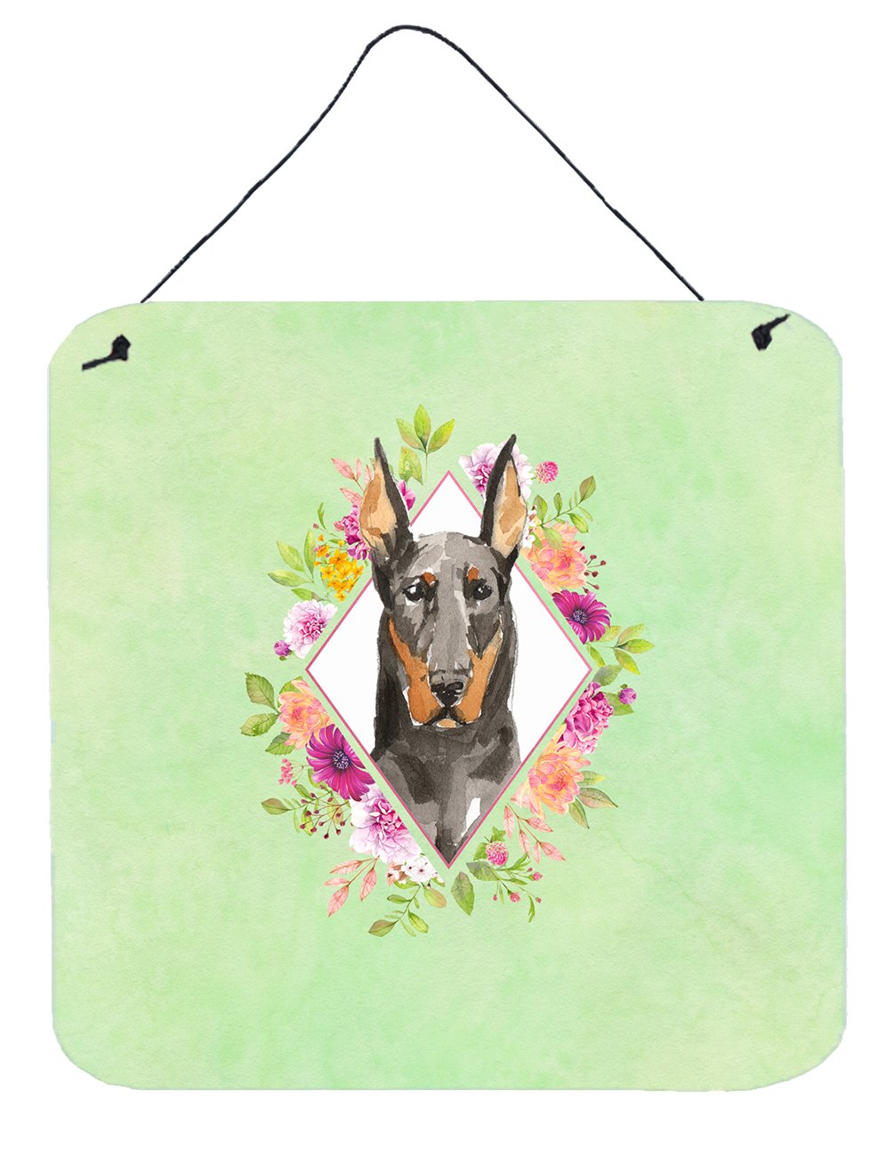 Doberman Pinsher Green Flowers Wall or Door Hanging Prints CK4401DS66 by Caroline&#39;s Treasures