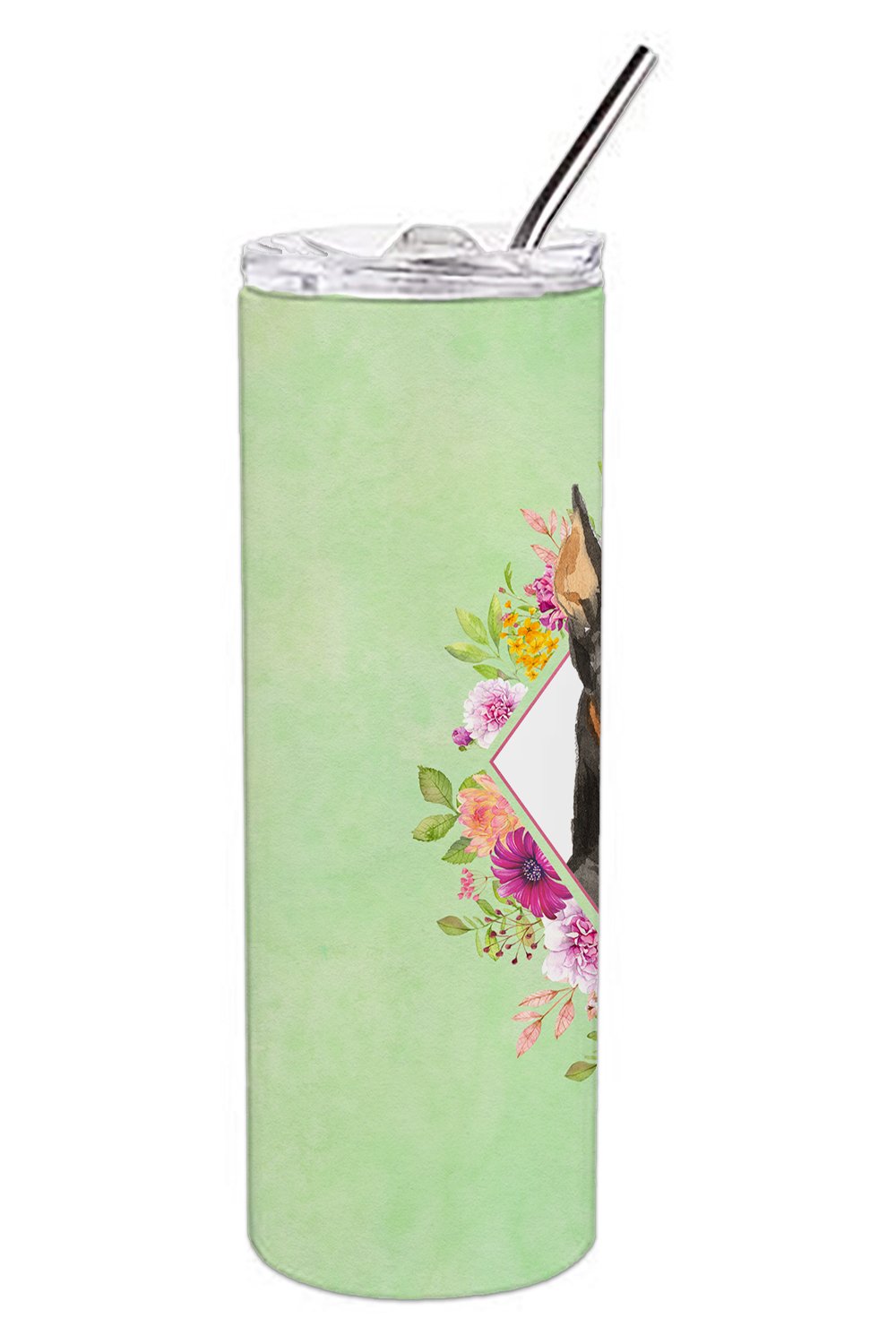 Doberman Pinsher Green Flowers Double Walled Stainless Steel 20 oz Skinny Tumbler CK4401TBL20 by Caroline's Treasures