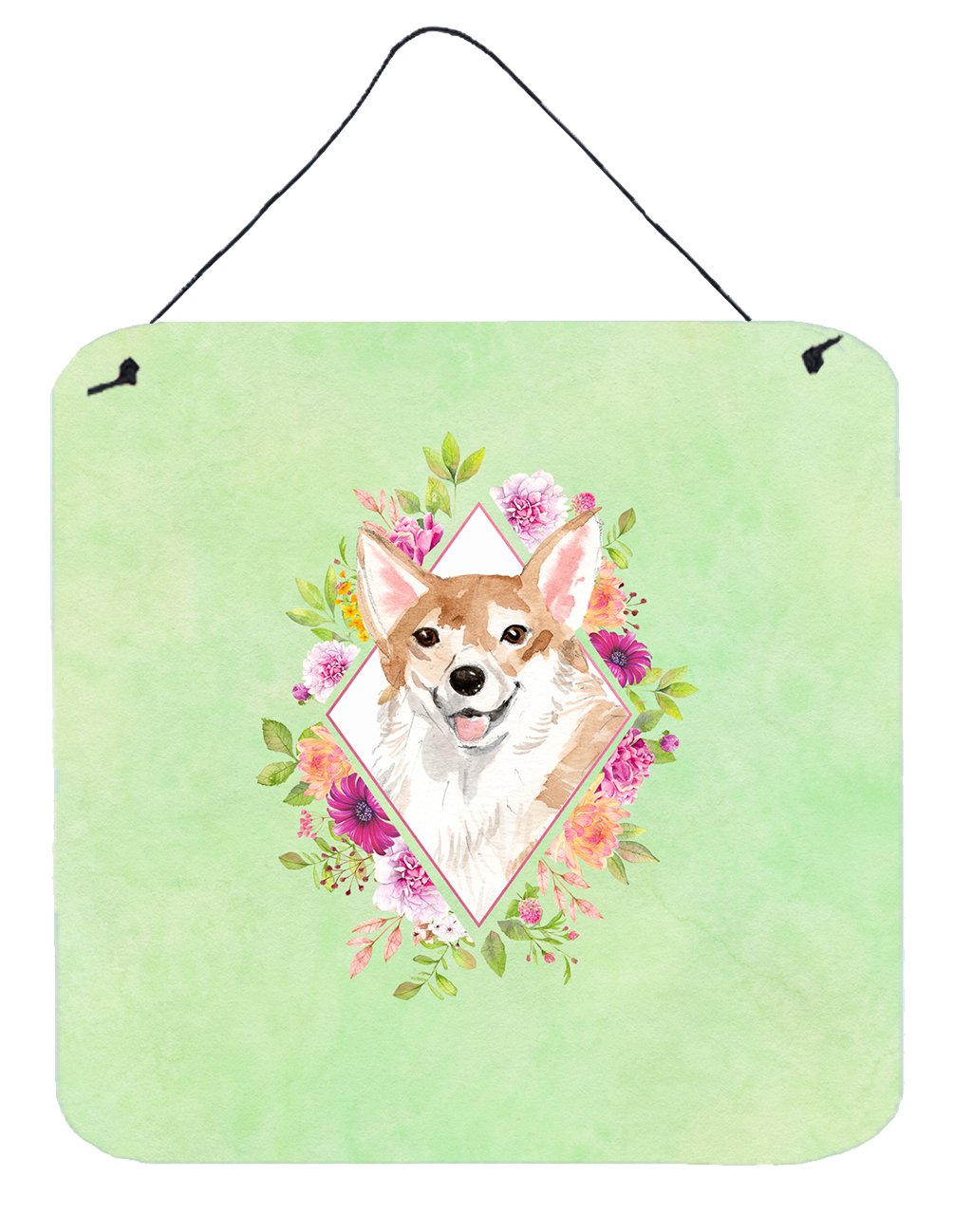 Corgi Green Flowers Wall or Door Hanging Prints CK4403DS66 by Caroline&#39;s Treasures