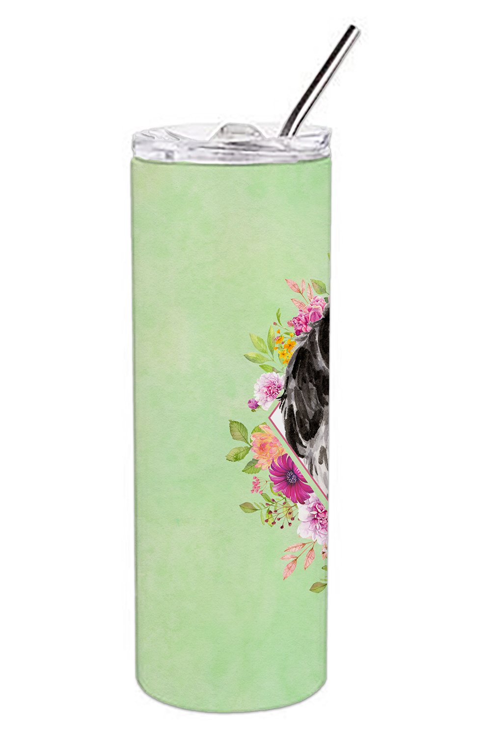 Black Parti Cocker Spaniel Green Flowers Double Walled Stainless Steel 20 oz Skinny Tumbler CK4404TBL20 by Caroline's Treasures