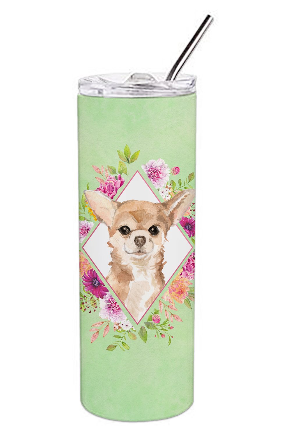 Chihuahua Green Flowers Double Walled Stainless Steel 20 oz Skinny Tumbler CK4405TBL20 by Caroline's Treasures