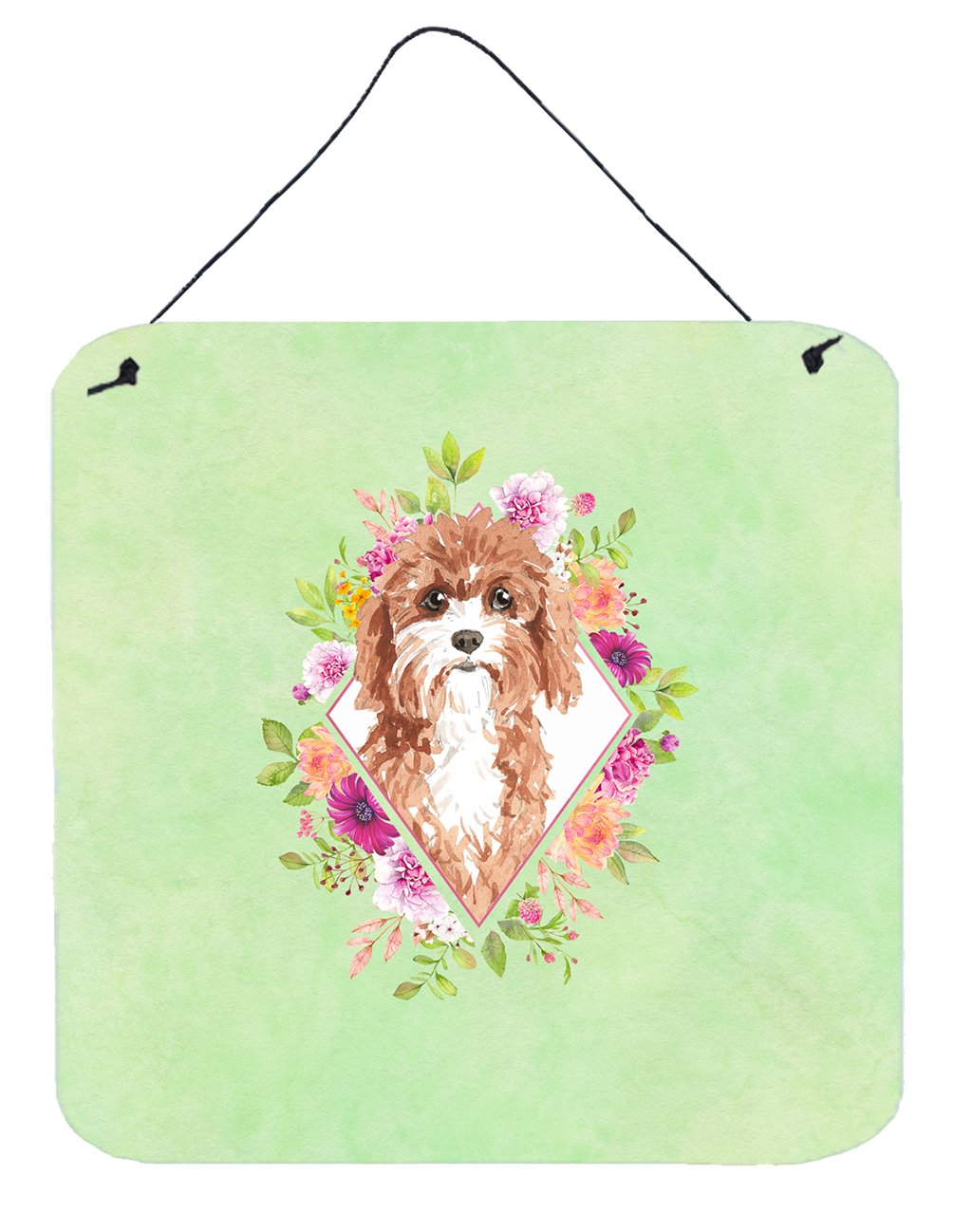 Cavapoo Green Flowers Wall or Door Hanging Prints CK4407DS66 by Caroline's Treasures