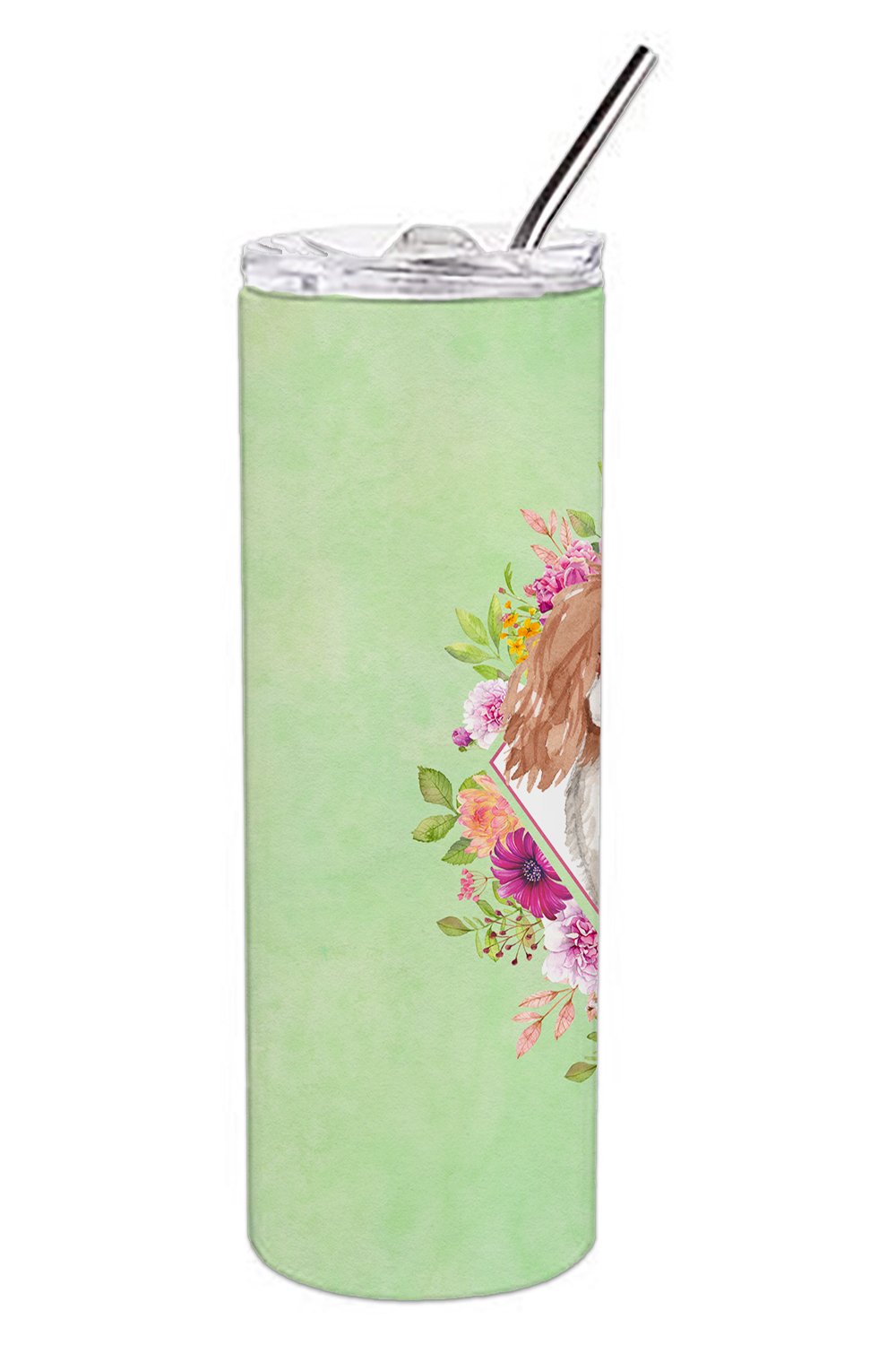 Blenheim Cavalier Spaniel Green Flowers Double Walled Stainless Steel 20 oz Skinny Tumbler CK4408TBL20 by Caroline's Treasures