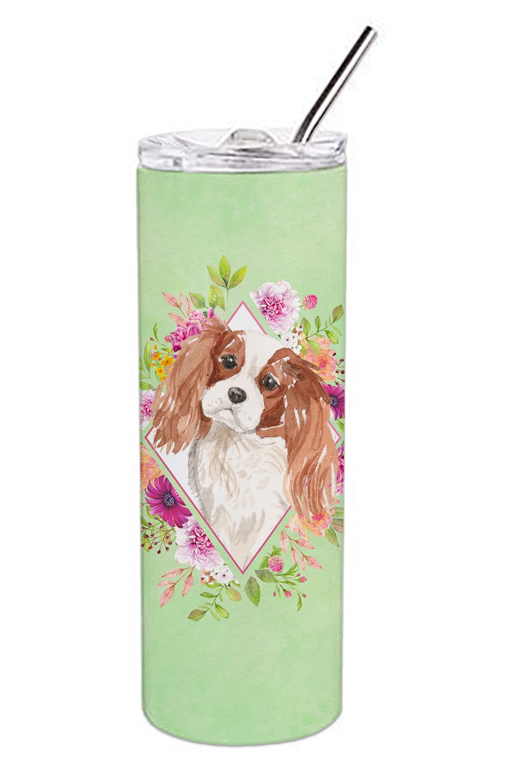 Blenheim Cavalier Spaniel Green Flowers Double Walled Stainless Steel 20 oz Skinny Tumbler CK4408TBL20 by Caroline's Treasures