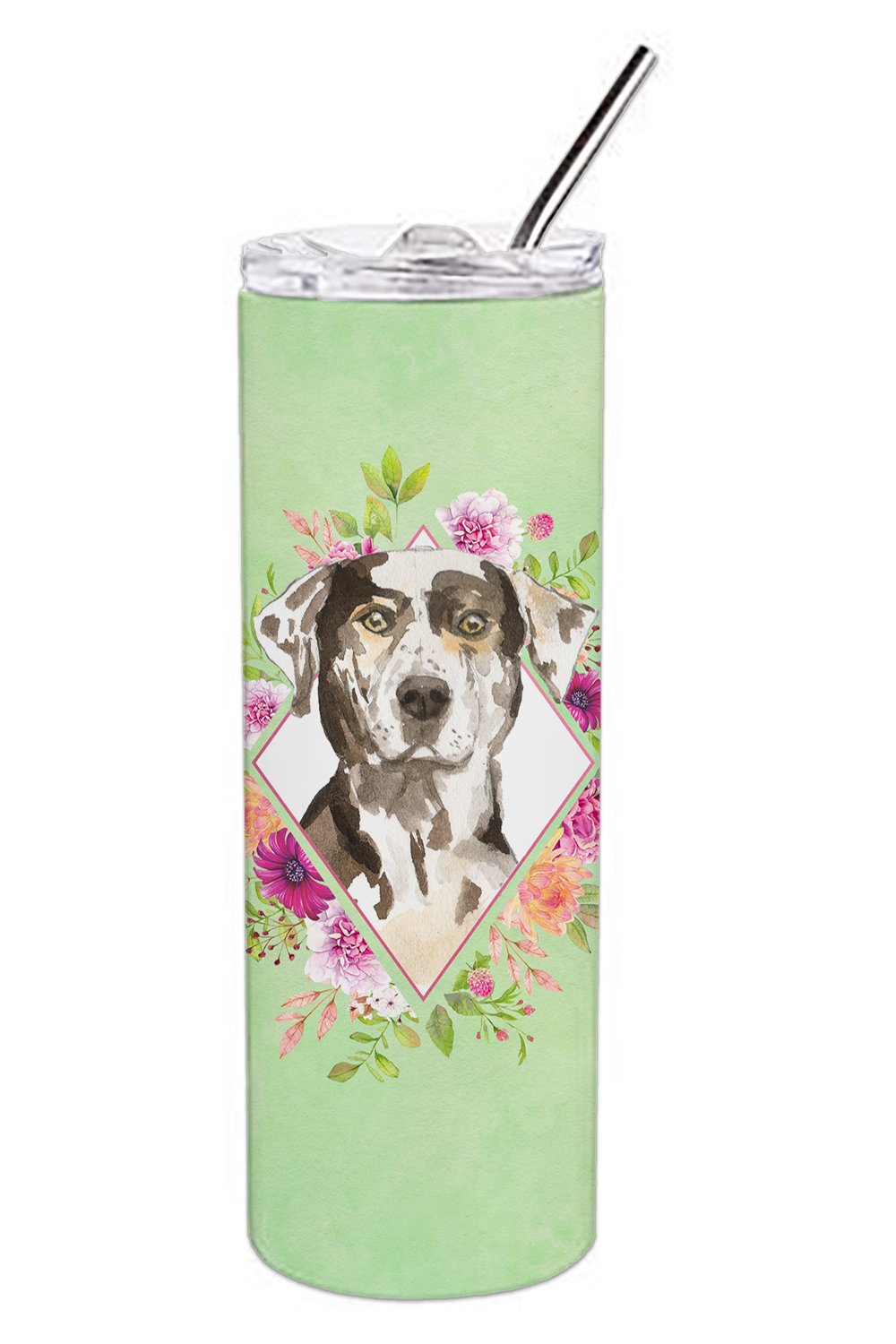 Catahoula Leopard Dog Green Flowers Double Walled Stainless Steel 20 oz Skinny Tumbler CK4409TBL20 by Caroline's Treasures