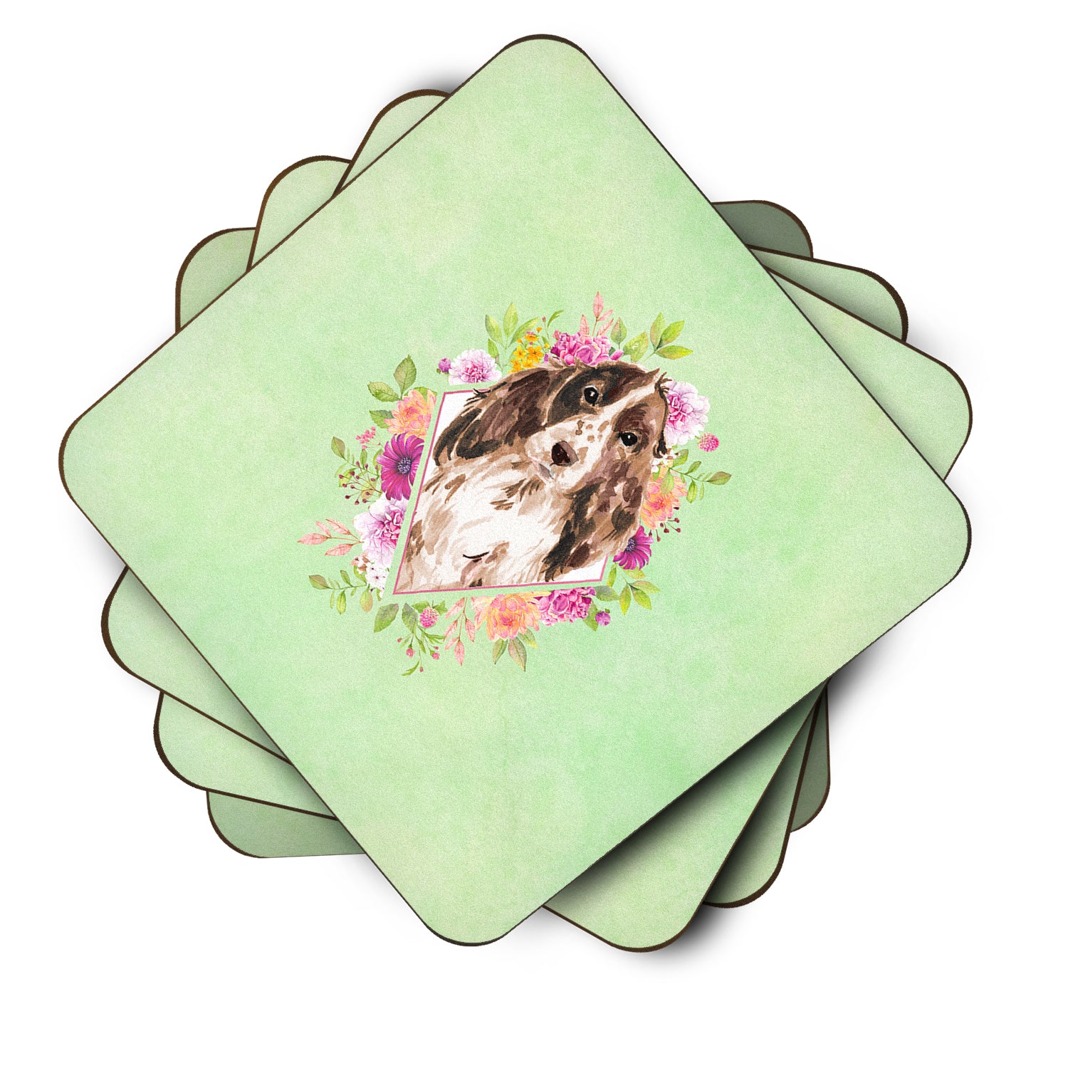 Set of 4 Brown Parti Cocker Spaniel Green Flowers Foam Coasters Set of 4 CK4412FC - the-store.com