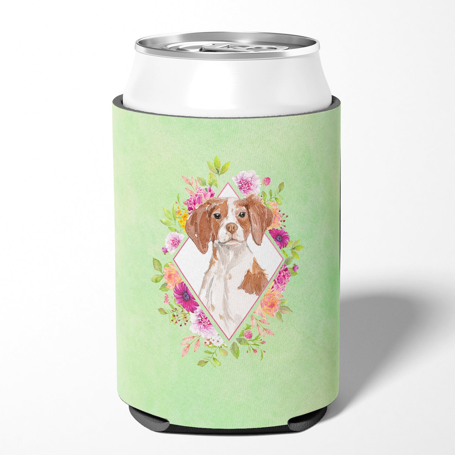 Brittany Spaniel Green Flowers Can or Bottle Hugger CK4414CC  the-store.com.