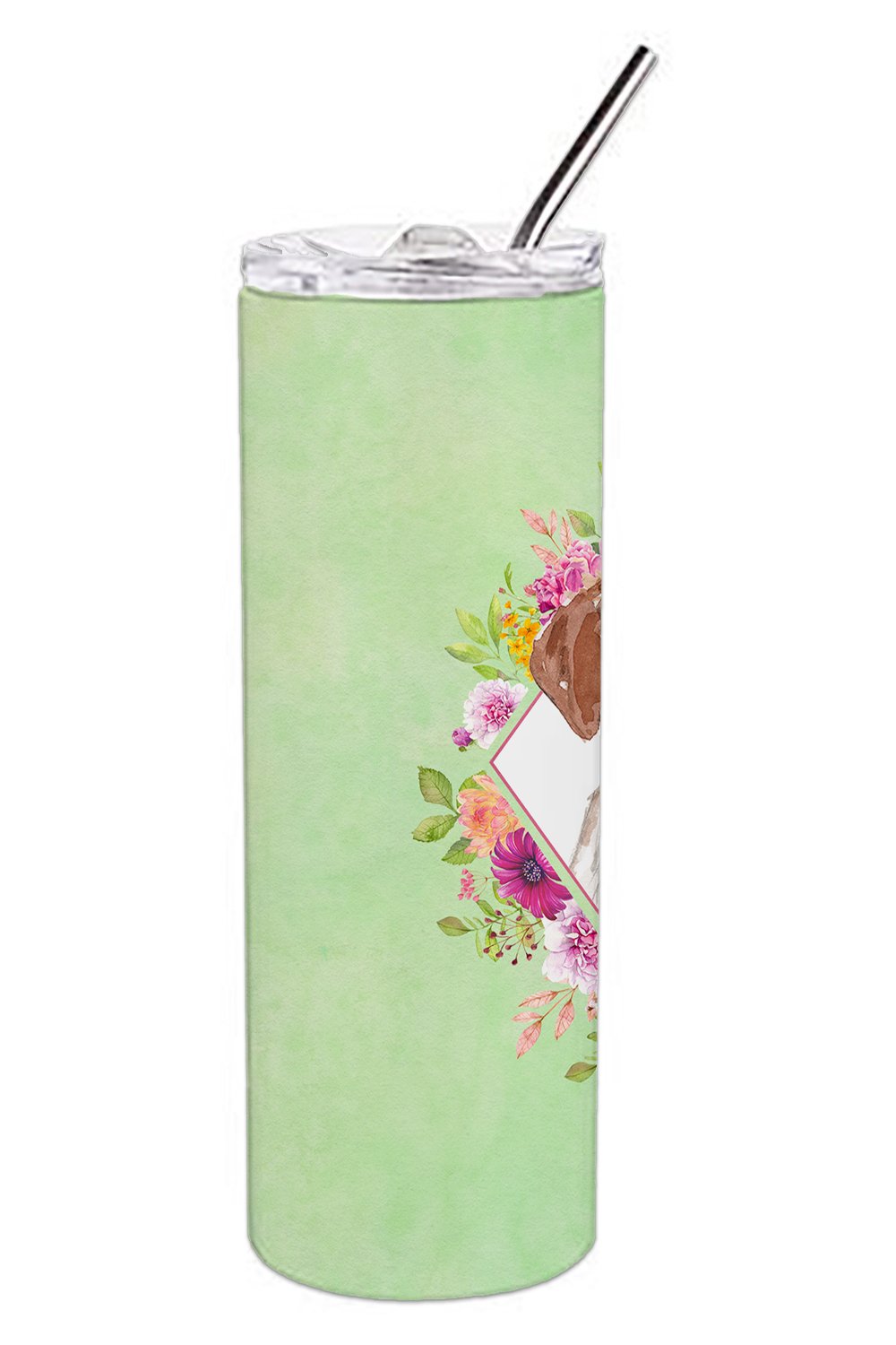 Brittany Spaniel Green Flowers Double Walled Stainless Steel 20 oz Skinny Tumbler CK4414TBL20 by Caroline's Treasures