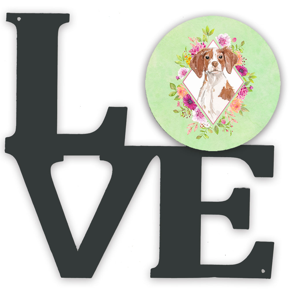 Brittany Spaniel Green Flowers Metal Wall Artwork LOVE CK4414WALV by Caroline&#39;s Treasures